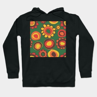 Retro flowers, vintage colors, seamless pattern on green background Hoodie